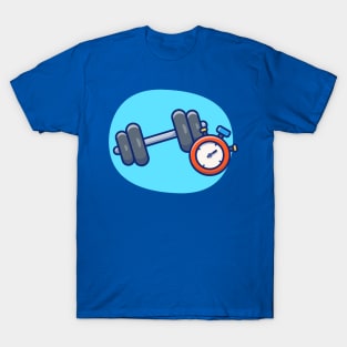 Dumbbell With Stopwatch Cartoon T-Shirt